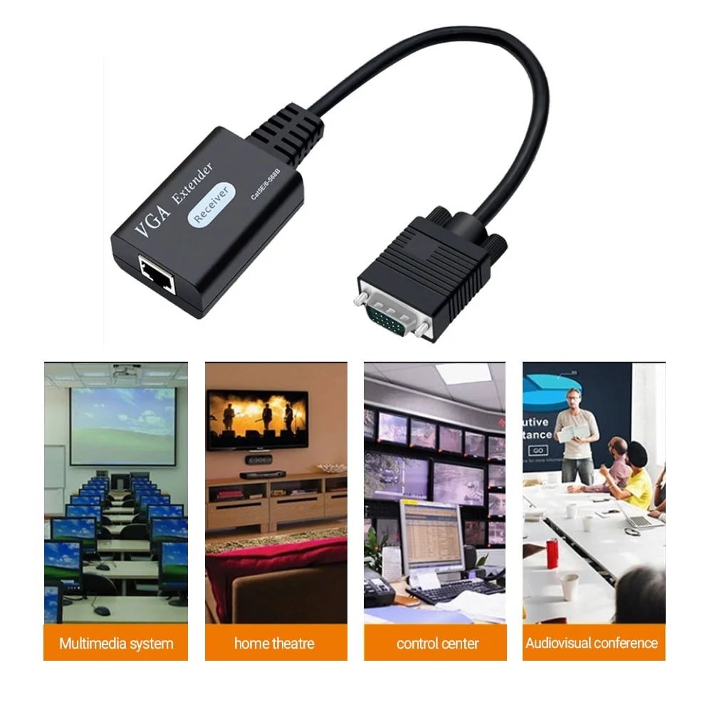 VGA TO RJ45 Extender Adapter over Cat6 Cat7 Distance Range up to 180 Feet